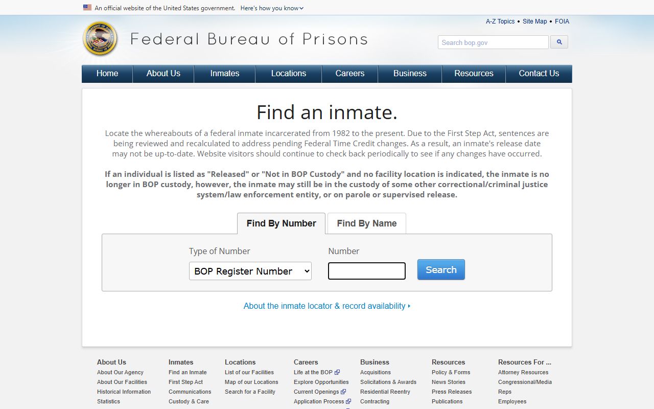 Federal inmate locator for Calhoun County inmate search fallback