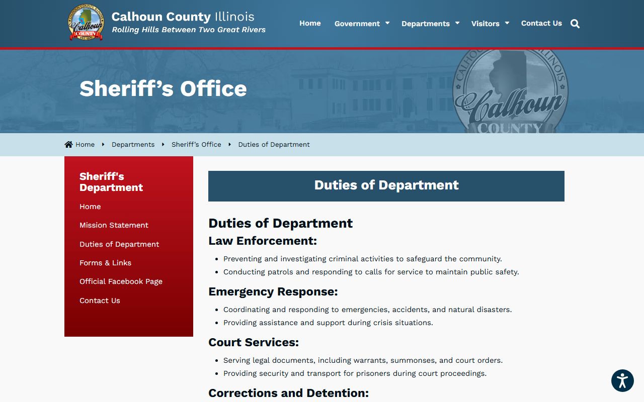 Calhoun County Jail inmate lookup sheriff duties page